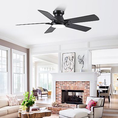 52" Modern Ceiling Fan with Light for Bedroom Living Room, Remote, 6-Speed, Flush Mount