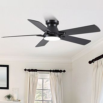 52" Modern Ceiling Fan with Light for Bedroom Living Room, Remote, 6-Speed, Flush Mount