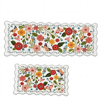 Scalloped Anti Fatigue Kitchen Mat Set Waterproof Non Slip Cushioned Floor Rugs