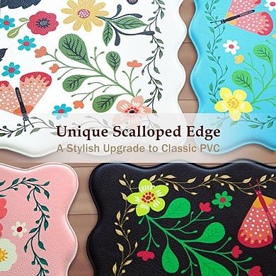 Scalloped Anti Fatigue Kitchen Mat Set Waterproof Non Slip Cushioned Floor Rugs