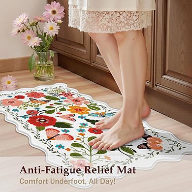 Scalloped Anti Fatigue Kitchen Mat Set Waterproof Non Slip Cushioned Floor Rugs
