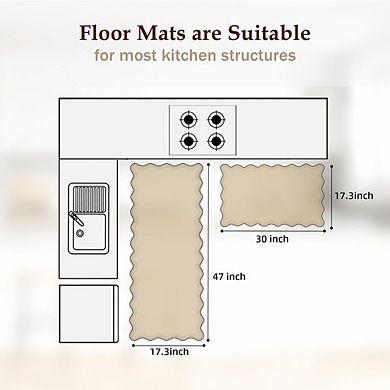 Scalloped Anti Fatigue Kitchen Mat Set Waterproof Non Slip Cushioned Floor Rugs