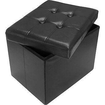 Foldable Leather Storage Ottoman, Padded Footstool, Multi-Use Bench