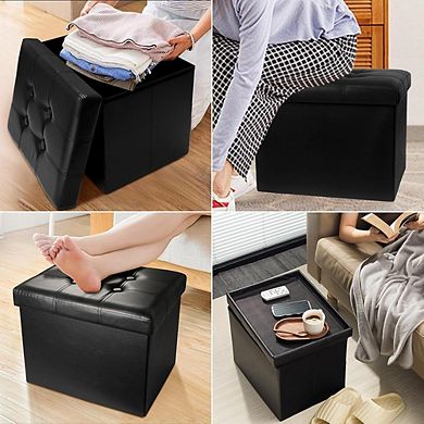 Foldable Leather Storage Ottoman, Padded Footstool, Multi-Use Bench