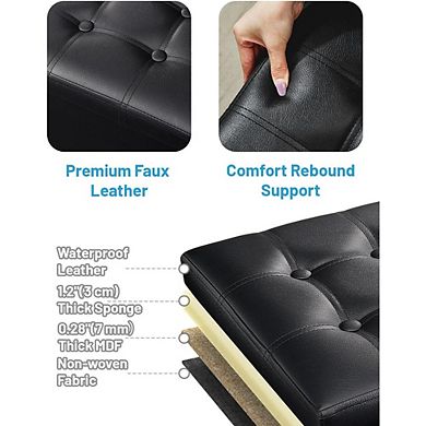 Foldable Leather Storage Ottoman, Padded Footstool, Multi-Use Bench