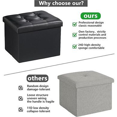 Foldable Leather Storage Ottoman, Padded Footstool, Multi-Use Bench