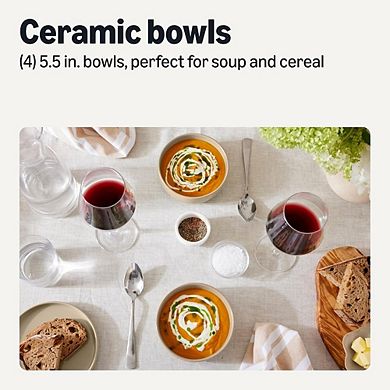 Glazed Stoneware Bowls Set, 4-Pack, 5.5-Inch, Microwave & Dishwasher Safe, Linen Gray