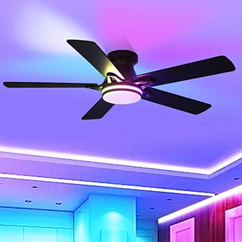 52" RGB Ceiling Fan with Light for Bedroom Living Room, App Remote Control, Color Changing LED