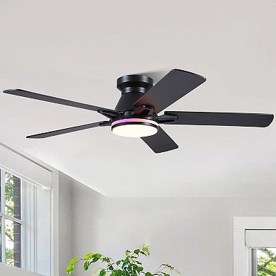 52" RGB Ceiling Fan with Light for Bedroom Living Room, App Remote Control, Color Changing LED