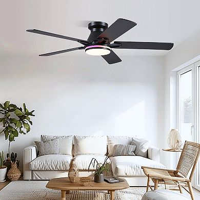 52" RGB Ceiling Fan with Light for Bedroom Living Room, App Remote Control, Color Changing LED