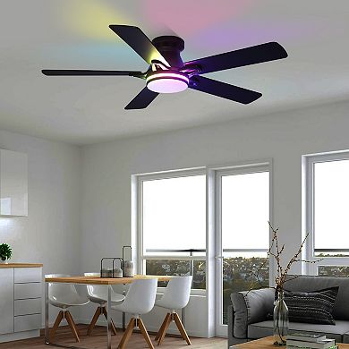 52" RGB Ceiling Fan with Light for Bedroom Living Room, App Remote Control, Color Changing LED