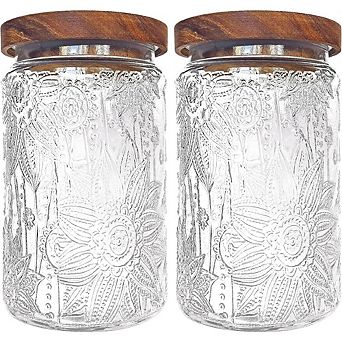 Glass Storage Jar Set with Airtight Wood Lids, Kitchen Canisters