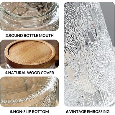 Glass Storage Jar Set with Airtight Wood Lids, Kitchen Canisters