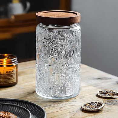 Glass Storage Jar Set with Airtight Wood Lids, Kitchen Canisters