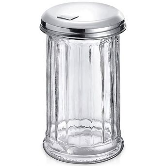 Glass Sugar Dispenser with Pour Spout and Stainless Steel Lid
