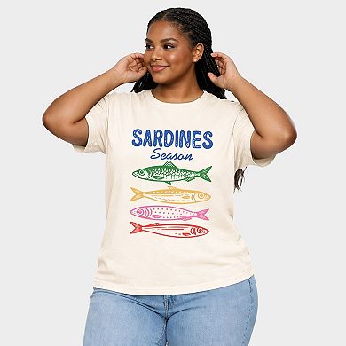 Sardines Season Colorful - Women's Plus Sized Garment Dyed Graphic T-Shirt