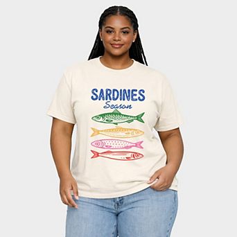 Sardines Season Colorful - Women's Plus Sized Garment Dyed Graphic T-Shirt