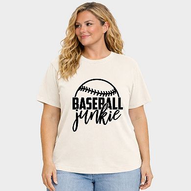 Baseball Junkie - Women's Plus Sized Garment Dyed Graphic T-Shirt
