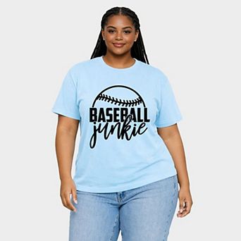 Baseball Junkie - Women's Plus Sized Garment Dyed Graphic T-Shirt