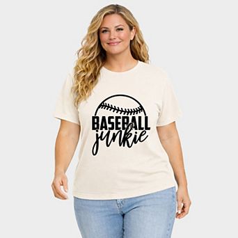 Baseball Junkie - Women's Plus Sized Garment Dyed Graphic T-Shirt