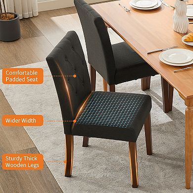Upholstered Dining Chairs Set of 2, Tufted Kitchen Chair with Padded Seat, Comfy Armless Side Chair