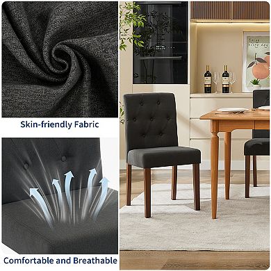 Upholstered Dining Chairs Set of 2, Tufted Kitchen Chair with Padded Seat, Comfy Armless Side Chair