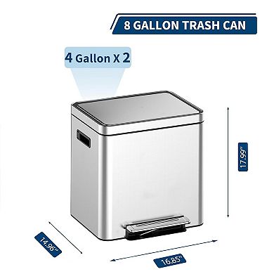8 Gallons Dual Compartment Trash Can with 2 Removable Buckets