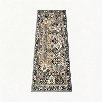 Washable Non-Slip Rug, Trellis Oriental Floral Rug, Low Pile Foldable Accent Throw Rug fo Bedroom