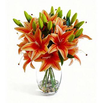 Artificial Lily Flower, Artificial Flowers in Vase with Faux Water, Plants for Home Office Decor