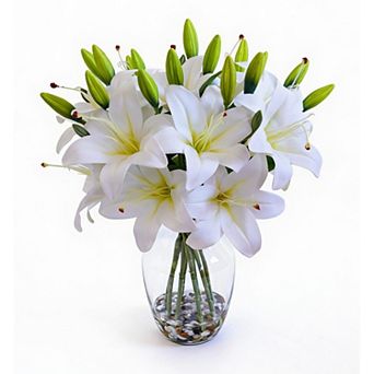 Artificial Lily Flower, Artificial Flowers in Vase with Faux Water, Plants for Home Office Decor