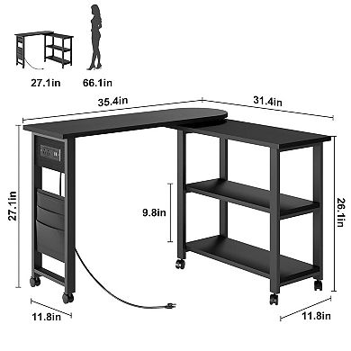 360 Rotating End Table, Wood& Alloy Steel, 2-Tier Storage Shelves, 150 lbs Weight Capacity