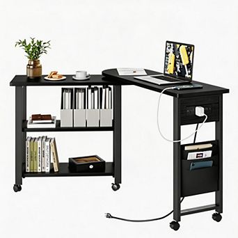 360 Rotating End Table, Wood& Alloy Steel, 2 tier Storage Shelves, 150 lbs Weight Capacity
