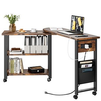 360 Rotating End Table, Wood& Alloy Steel, 2 tier Storage Shelves, 150 lbs Weight Capacity
