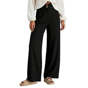 Women's Casual Elastic Waist Corduroy Trousers, Double Button Wide Leg Loose Pants