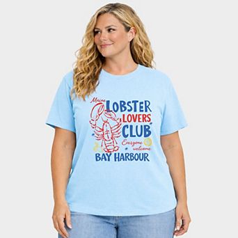 Lobster Lovers Club Bay Harbour - Women's Plus Sized Garment Dyed Graphic T-Shirt