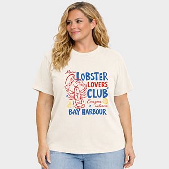 Lobster Lovers Club Bay Harbour - Women's Plus Sized Garment Dyed Graphic T-Shirt