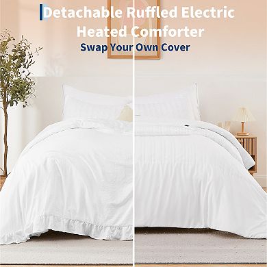 Ruffle All-Season Heated Comforter Soft Microfiber Bedding Quilt with Remote, Machine Washable