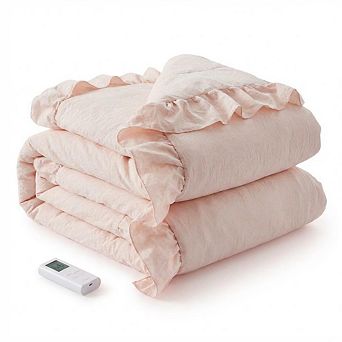 Ruffle All-Season Heated Comforter Soft Microfiber Bedding Quilt with Remote, Machine Washable