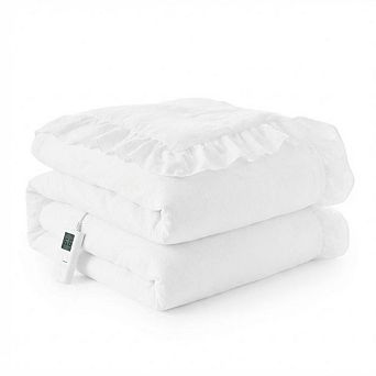 Ruffle All-Season Heated Comforter Soft Microfiber Bedding Quilt with Remote, Machine Washable