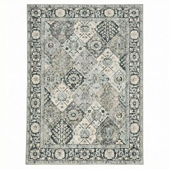 Washable Non-Slip Rug, Trellis Oriental Floral Rug, Low Pile Foldable Accent Throw Rug fo Bedroom