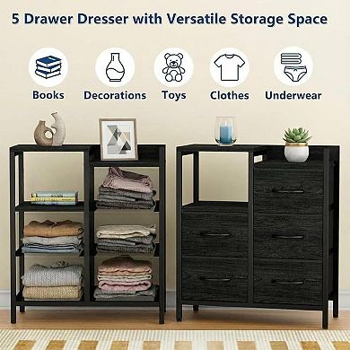 5 Drawer Mobile File Cabinet with Open Storage Shelf for Home Office, Fits A4 or Letter Size Files