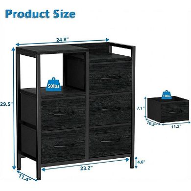 5 Drawer Mobile File Cabinet with Open Storage Shelf for Home Office, Fits A4 or Letter Size Files