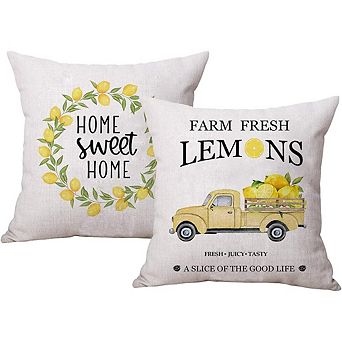 Fresh Lemons Truck Throw Pillow Covers, Summer Farmhouse 18x18 Cushion Decor