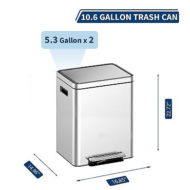 10.6 Gallons Dual Compartment Trash Can with 2 Removable Buckets