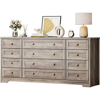 12 Drawer Wooden Dresser,Modern Wide TV Stand Dresser for Bedroom, Living Room, Hallway