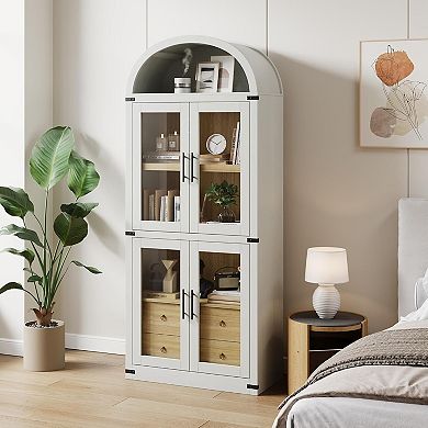 Tall Bookshelf, 4 Tier Book Shelf with 2 Storage Drawers