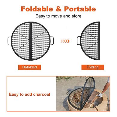 Cooking Grill Grate, Outdoor Campfire BBQ Grill, Portable Camping Cookware with Handle