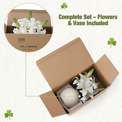 Artificial Lily Flowers with Ceramic Vase, Faux Floral Arrangement for Table Decor, Wedding