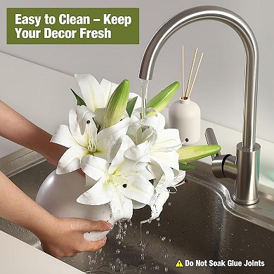 Artificial Lily Flowers with Ceramic Vase, Faux Floral Arrangement for Table Decor, Wedding