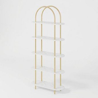 Arched Bookshelf, 5 tier Freestanding Metal Frame Bookcase with Adjustable Feet